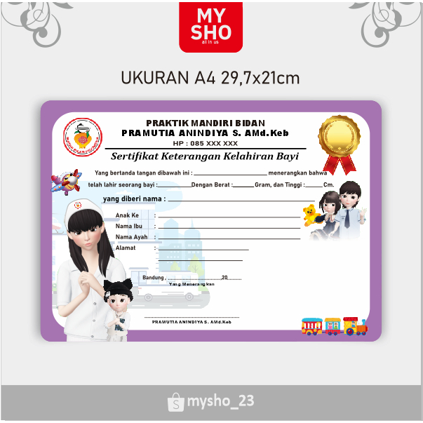 

SERTIFIKAT KELAHIRAN BAYI LUCU BIDAN / PERAWAT