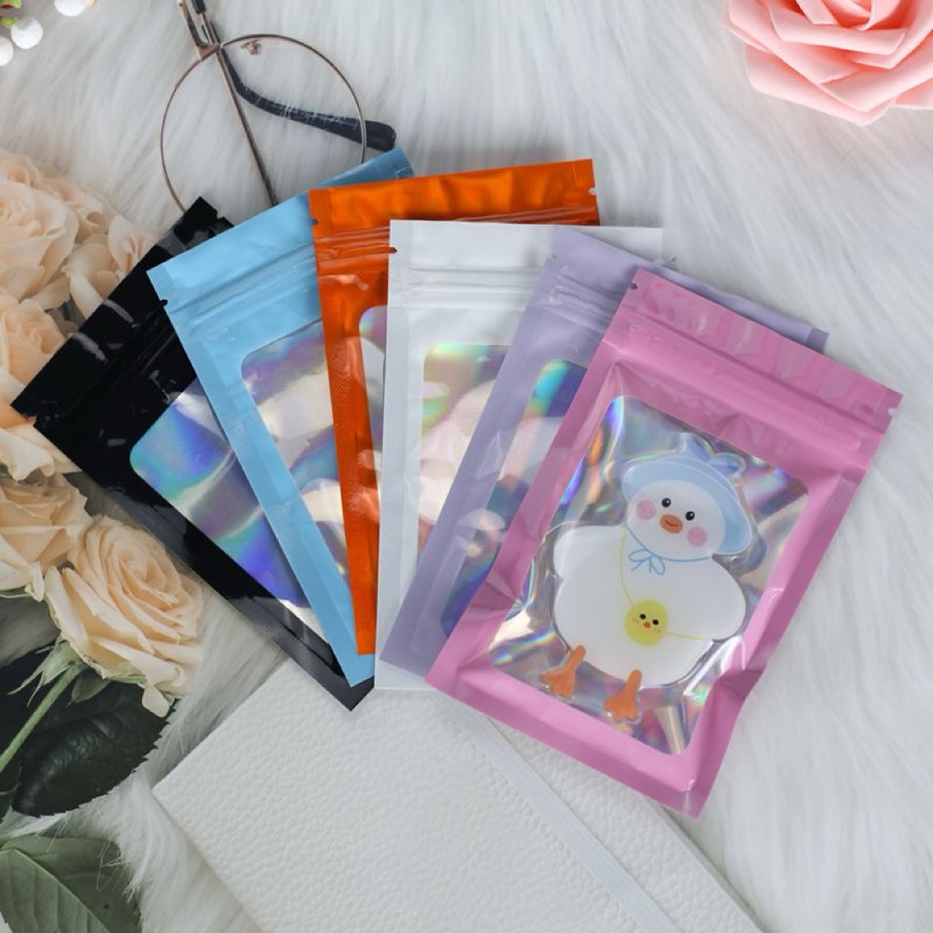 (1pc) PLASTIK KLIP HOLOGRAM FRAME / Kemasan LAser warna warni serbaguna / ziplock tebal plastik akse
