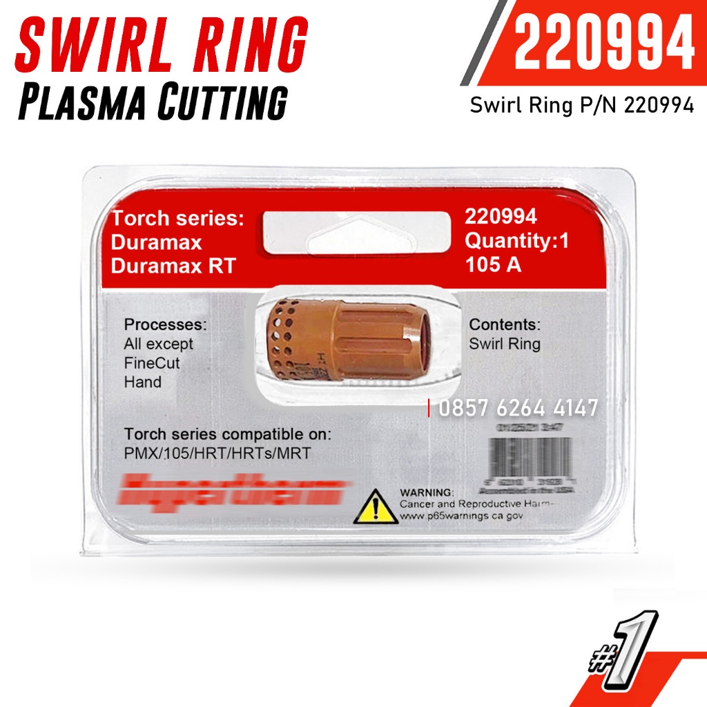 220994 Swirl Ring Plasma Cutting Hypertherm Powermax 45XP 65 85 105 Torch Duramax LK/RT