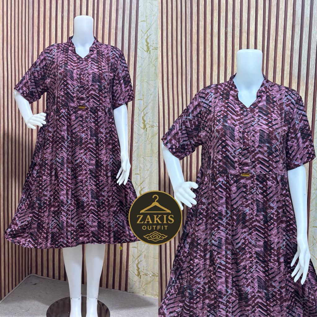 Daster Rayon Wanita Kancing Motif Abstrak Bahan Rayon Twill Terbaru