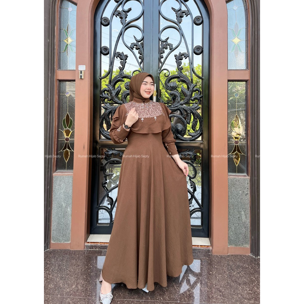 {RHS} Meyralda gamis crinkle airflow brokat payet mayung / gamis kondangan simple kekinian / gamis c