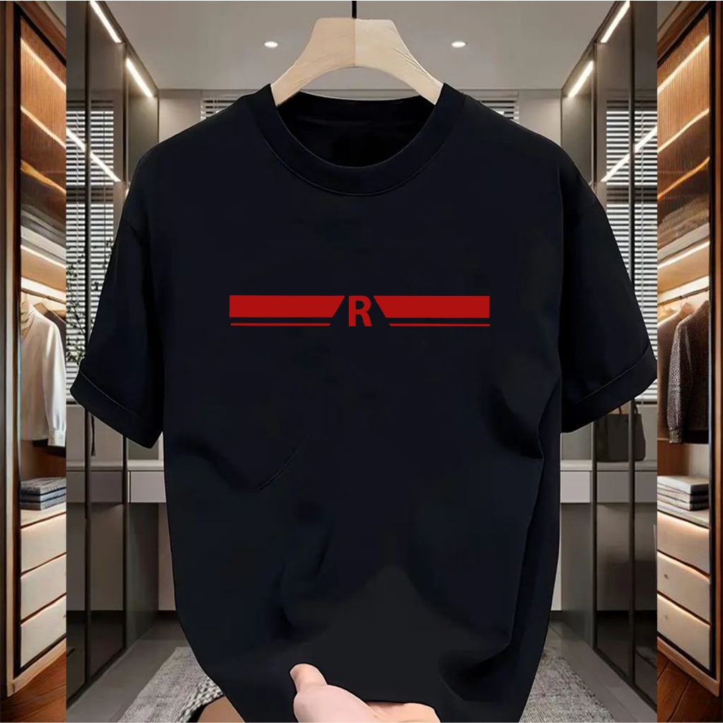 Kaos Pria & Wanita Baju Kaos Lengan Pendek Bahan Katun Combed 24s Motif R Line Merah