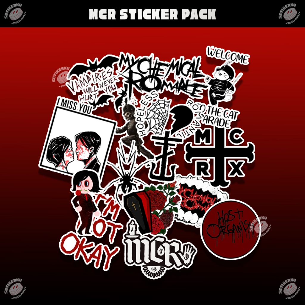 

15pcs MY CHEMICAL ROMANCE Sticker Pack | stiker my chemical romance aesthetic untuk hp laptop case bahan vinyl tahan air