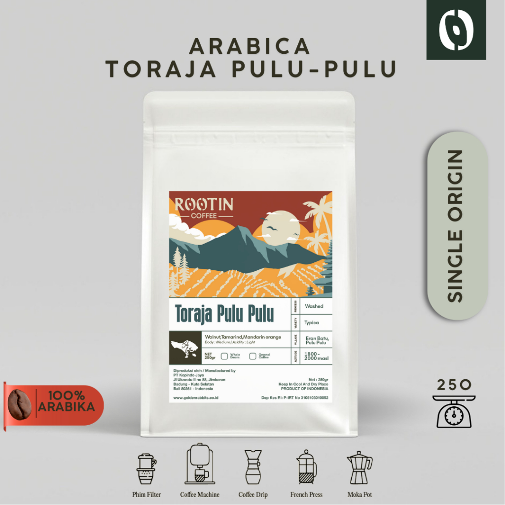 

Rootin Coffee Toraja Pulu-Pulu Single Origin Arabika Roasted Beans Biji dan Bubuk Kopi / 250gr