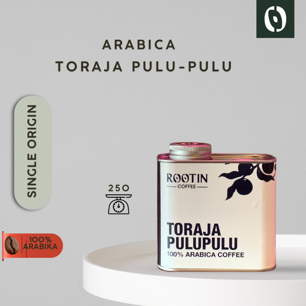 

Rootin Coffee Toraja Pulu-Pulu Single Origin Arabika Roasted Beans Biji dan Bubuk Kopi / Tin 250gr