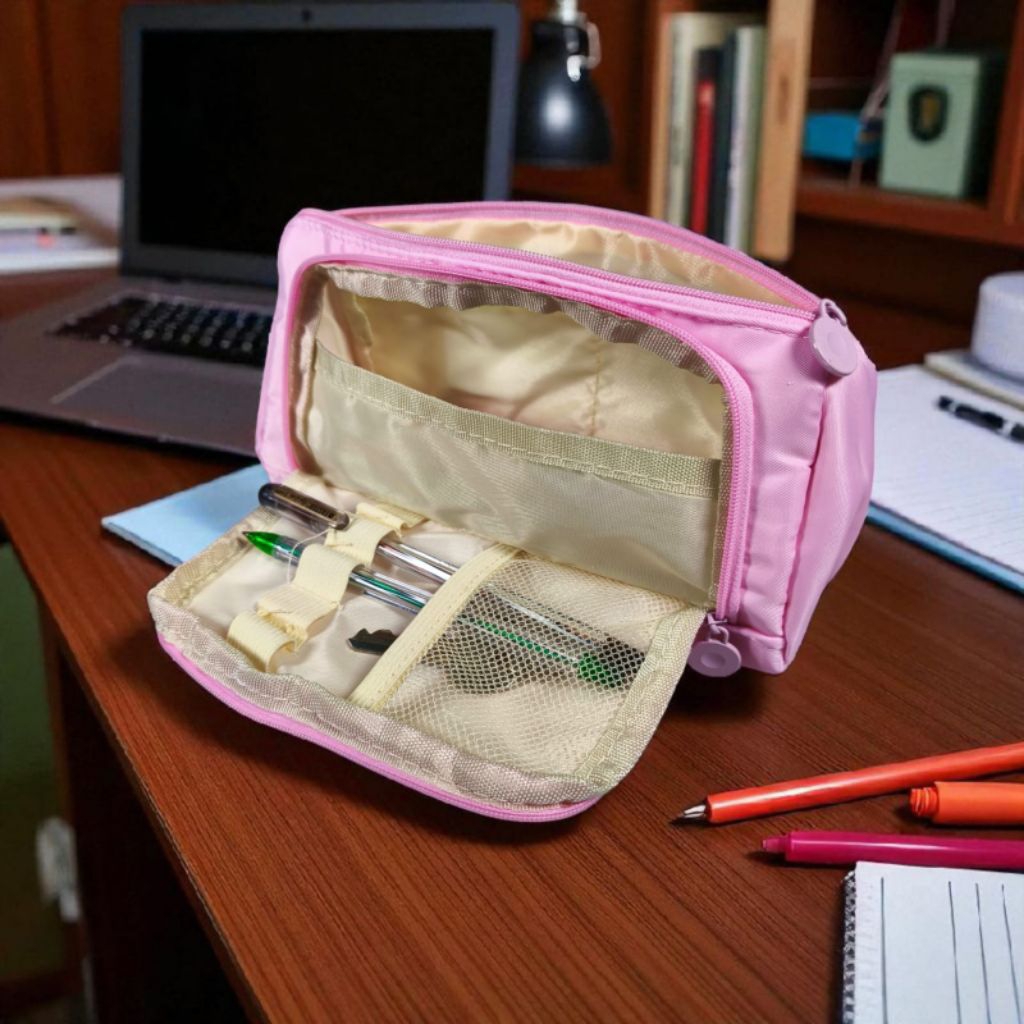 

Tempat Pensil Multi Layer Pencil Case Pouch Stationery - JM01 - Pink