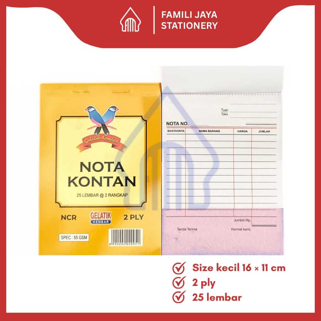 

GELATIK KEMBAR Buku Nota Kontan Kecil 2PLY (Rangkap)