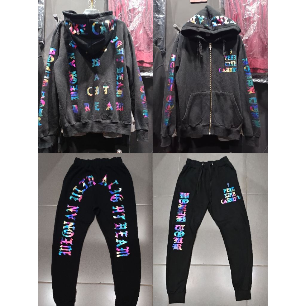set luxury zip hoodie & jogger CARBUTO SPELLOUT rainbow ( RARE ITEM)
