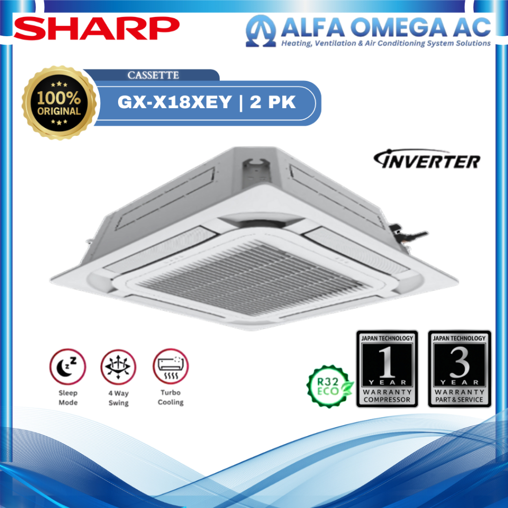 SHARP GX-X18XEY AC CASSETTE 2 PK INVERTER TURBO COOL| AC  Cassette | Air Conditioner | Area Tangeran