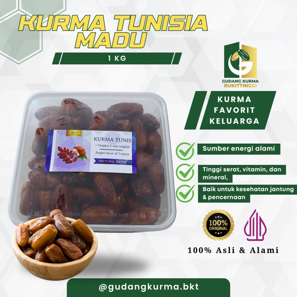 

Kurma Madu Tunisia Deglet Noor 1kg Non Tangkai | Kurma Premium Manis Bukittinggi