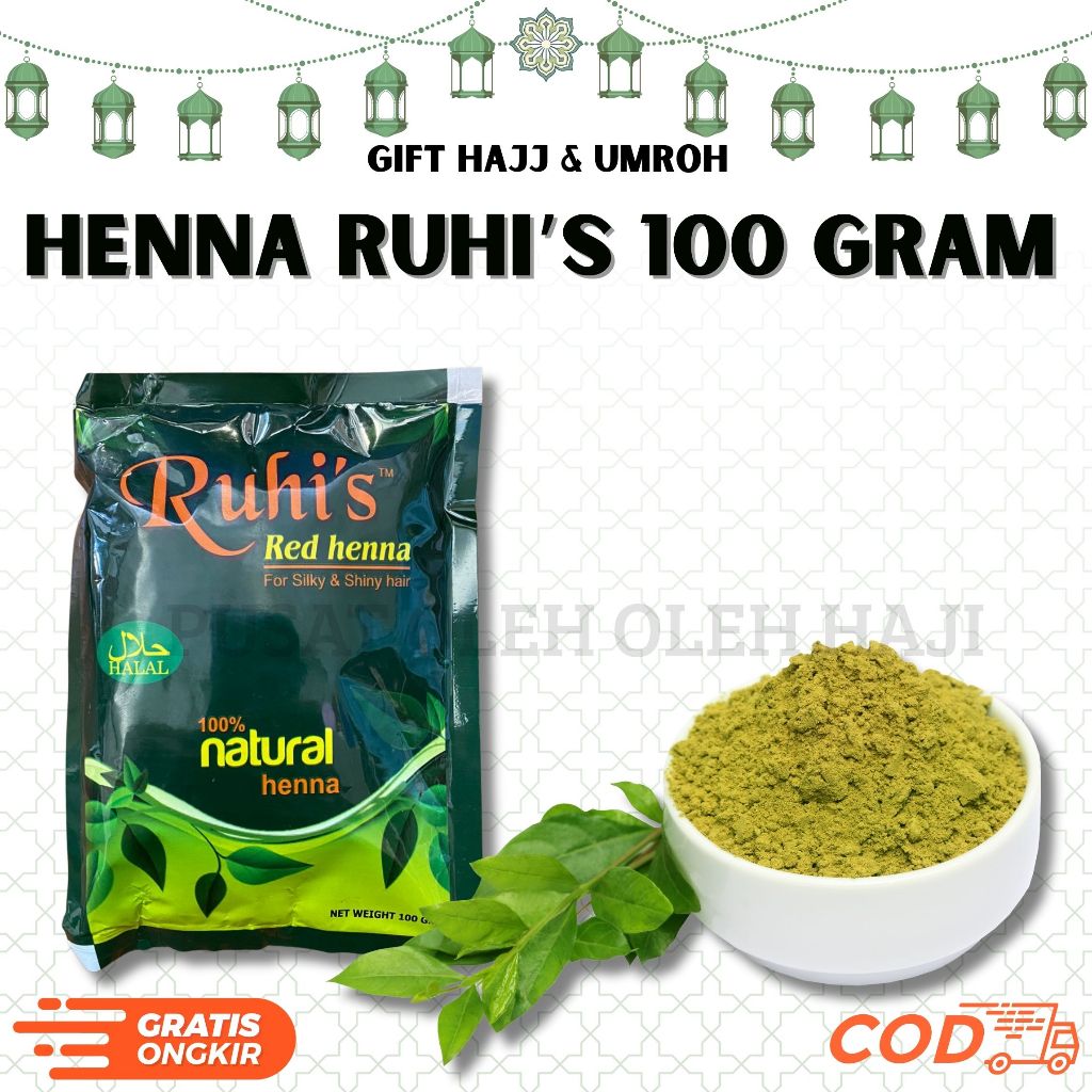 RUHI'S RED HENNA 100GR 1 PCS FOR SILKY AND SHINY HAIR HENNA RAMBUT BUBUK 100GR I PEWARNA RAMBUT NON 