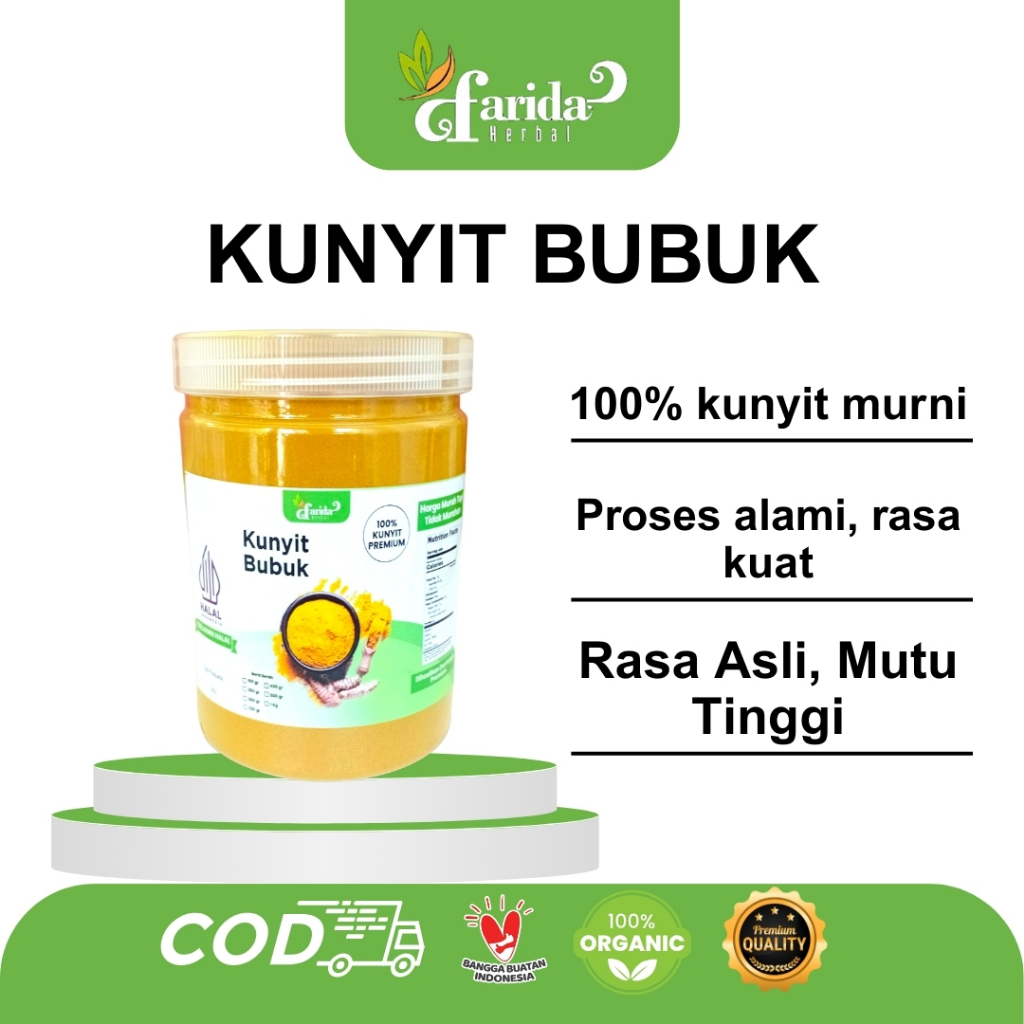 

Kunyit Bubuk Organik Farida Herbal Bumbu Dapur dan Minuman Sehat 100% Asli Kemasan Jar
