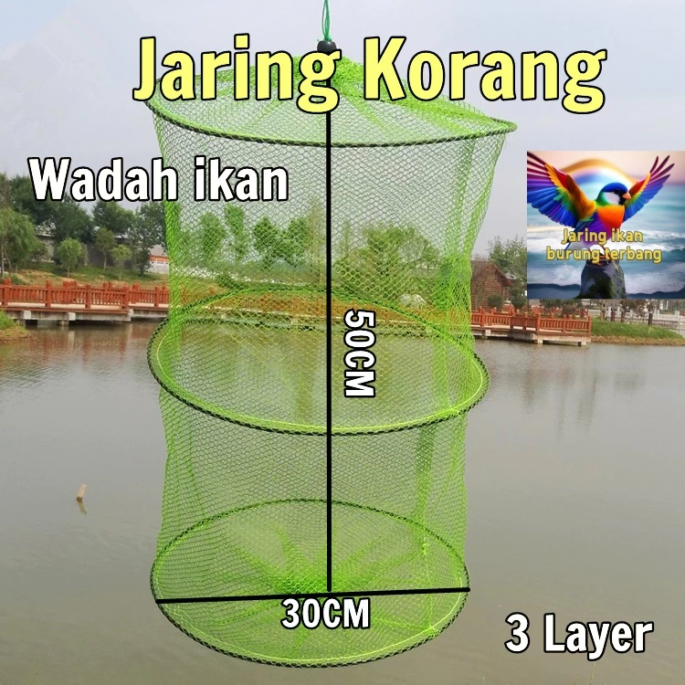 Jaring Korang Wadah ikan 2-3 Layer tempat Ikan bubu bulat Perangkap Ikan Jebakan Ikan Udang Lobster 