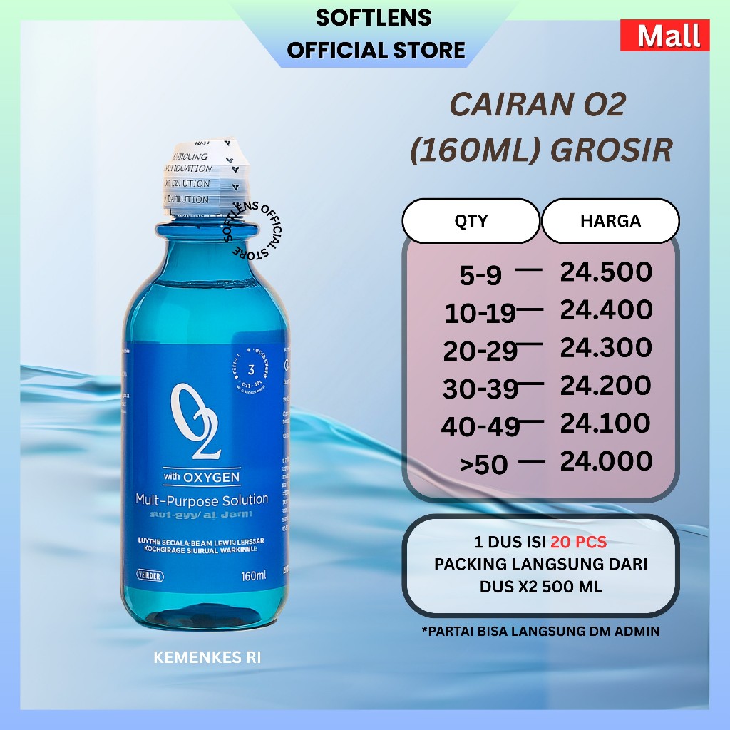 GROSIR CAIRAN PEMBERSIH SOFTLENS O2 160ML EXP 2028