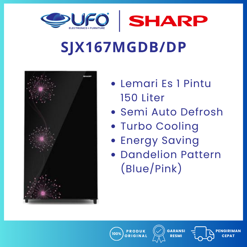 SHARP Lemari Es | Kulkas 1 Pintu 150 Liter SJX167MGDB/DP | SJX187MGDB/DP | SJX197MGDB/DP Dandelion
