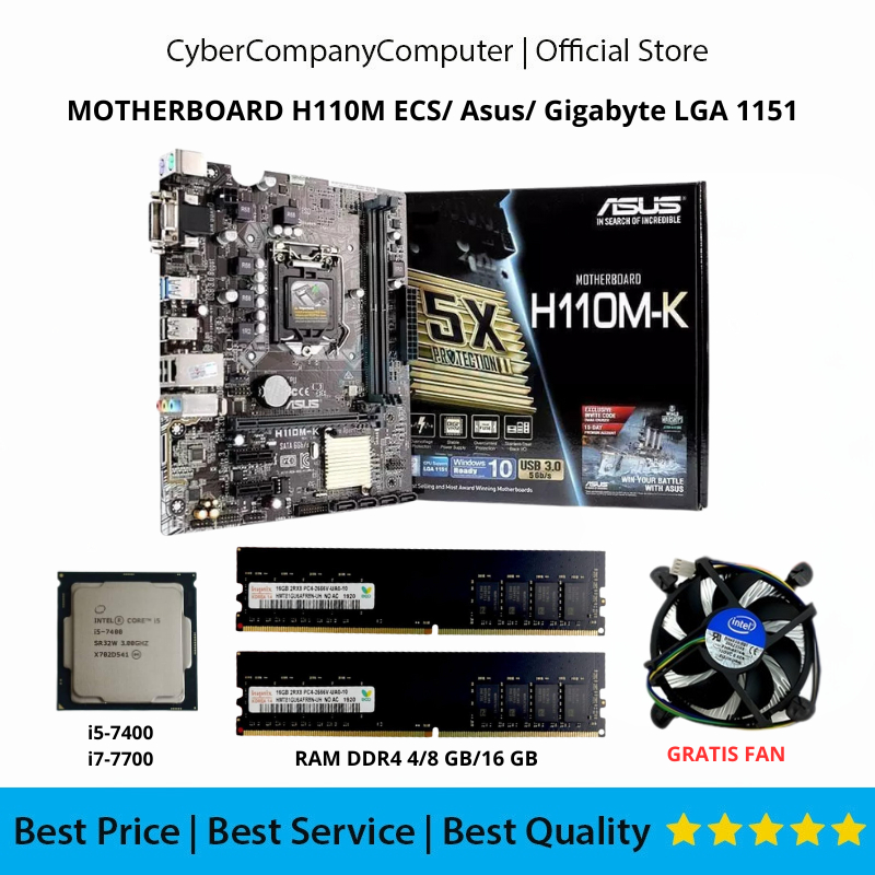 Paket Gaming Motherboard H110 Asus/Gigabyte/Ecs Core i5/i3 DDR 4 Support Ssd Nvme Socket Lga 1151 - 