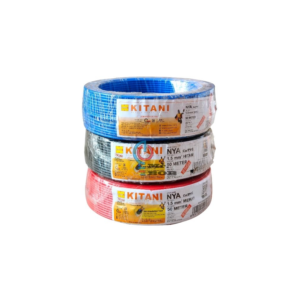 KABEL KITANI NYA 1.5 mm² 50 Meter WARNA MERAH ,HITAM , BIRU/ KABEL LISTRIK KITANI / TEMBAGA TUNGGAL