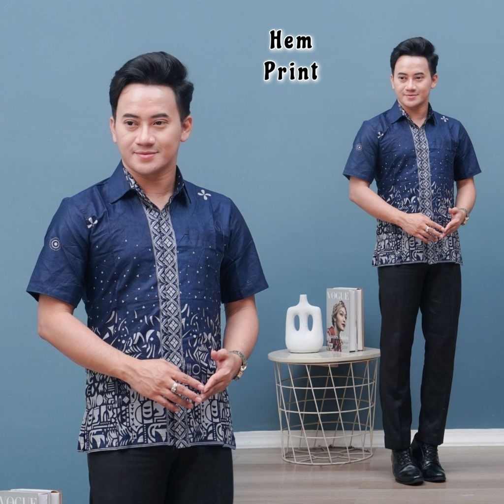 BAJU BATIK PRIA LENGAN PENDEK - HEM PRINT MATT BATIK LAKI-LAKI DEWASA UKURAN M L XL XXL XXXL 2XL 3XL