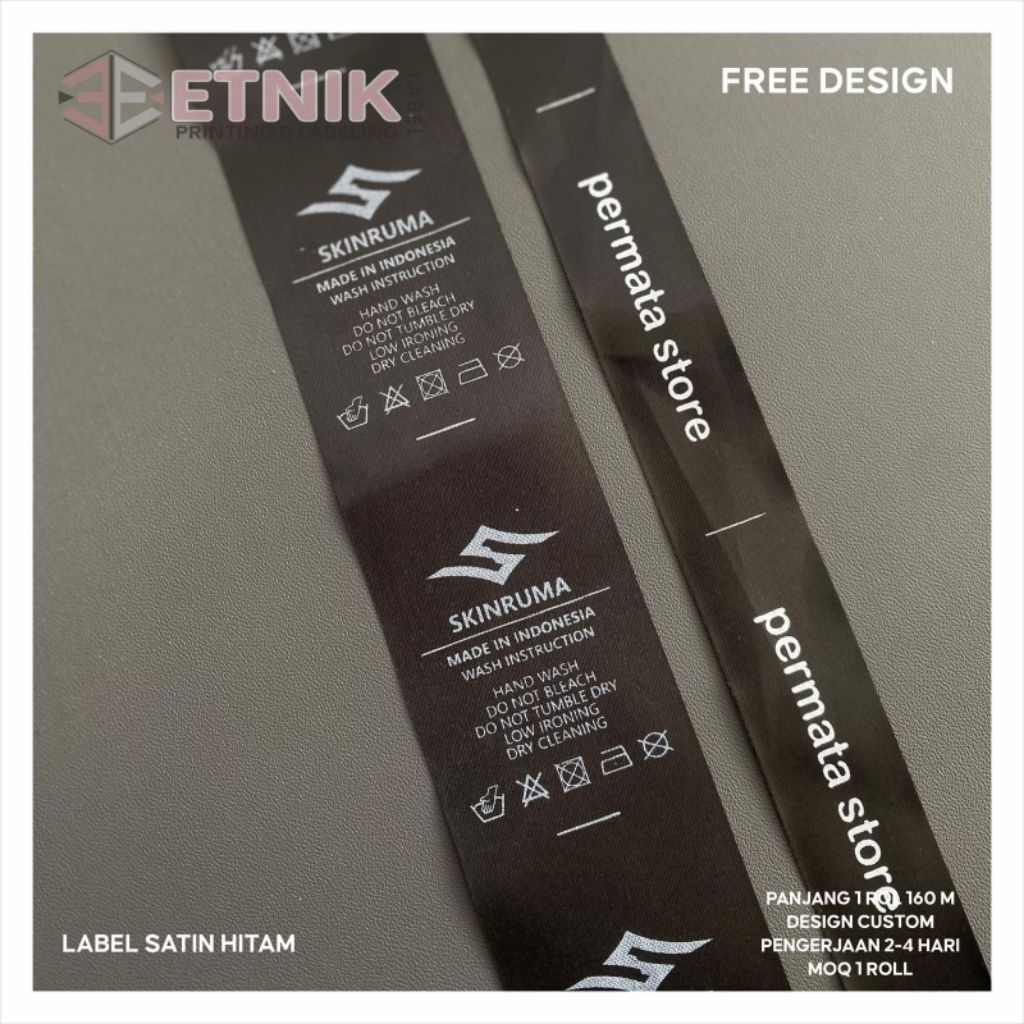 

Labelsatin, label pita satin hitam, label baju, tag, label baju