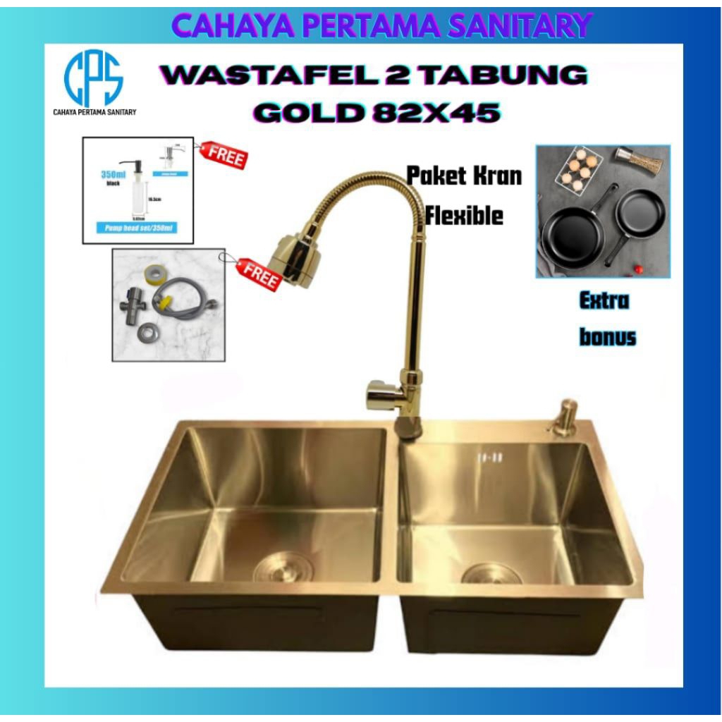 Kitchen sink Gold 2 lubang/Bak cuci Piring 8245/Wastafel cuci piring Gold stainles komplit set