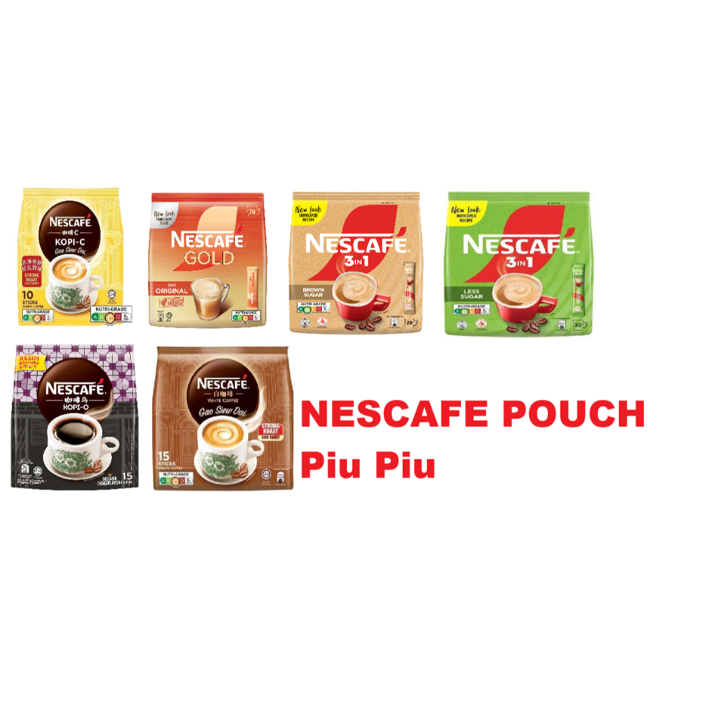 

Minuman Coffee Serbuk Impor Singapore Nescafe Pouch Gao Siew Dai ( Strong Roast Less Sweet) Kopi C ( 10 ea ), Kopi O ( 15 ), White Coffee ( 15 ), 2 in 1 Zero Sugar Added ( 30 ), 3 in 1 Original Brown Sugar ( 28 ), Original Gold ( 20 ), Less Sugar ( 30 )