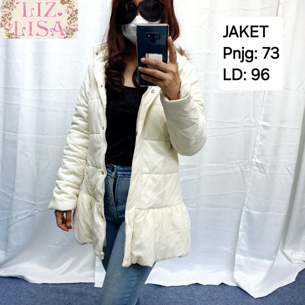 LIZ LISA Mesh Jacket Down Long Coat Fur Hoodie Outer Girly Pretty Cute Wanita