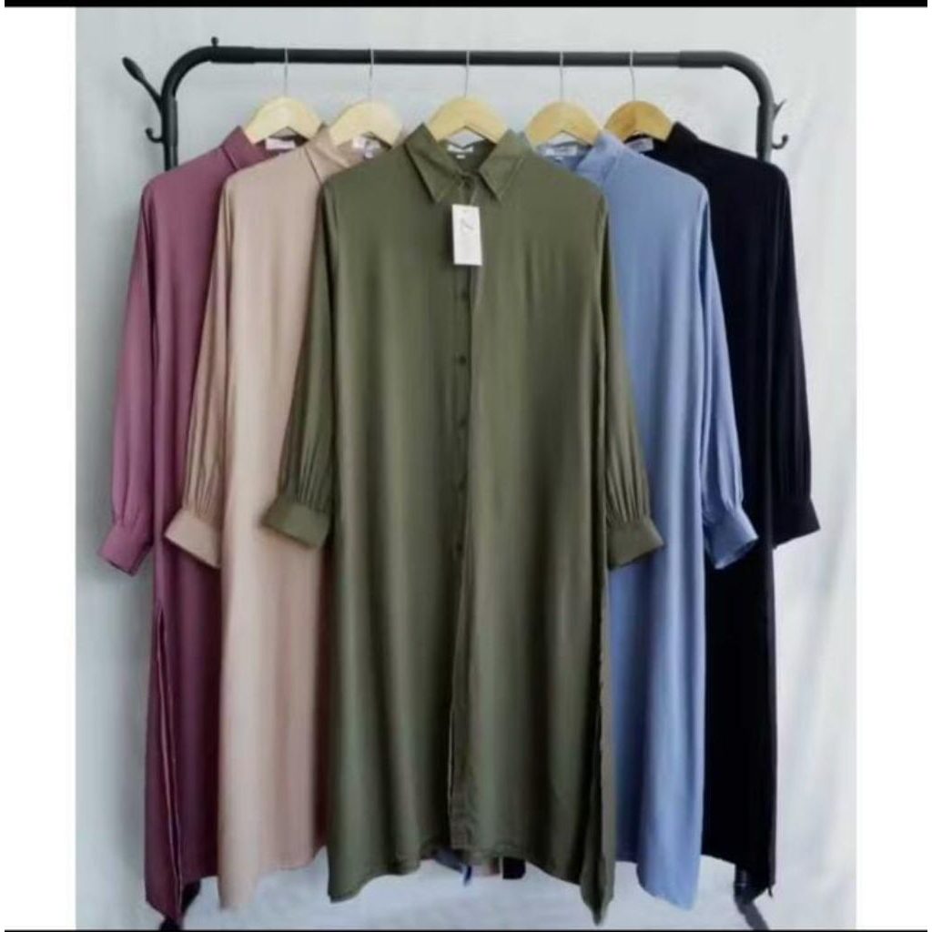 Long tunik rayon twill by zalfa outfit/baju atasan polos wanita muslim lengan panjang