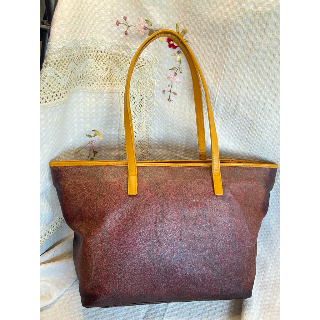 Etro paisley fabric and leather shopping bag