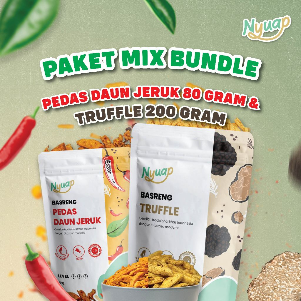 

Basreng Pedas Truffle 200 gram dan Pedas Daun Jeruk 80 gram Bundle