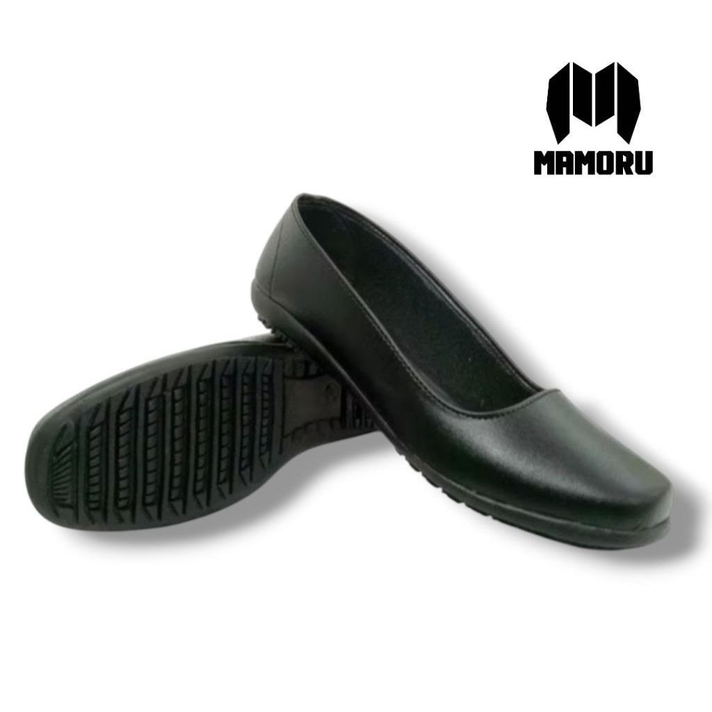 SEPATU KULIT FORMAL WANITA SLOP PANTOFEL FLAT POLOS SLIP ON TANPA HAK HITAM