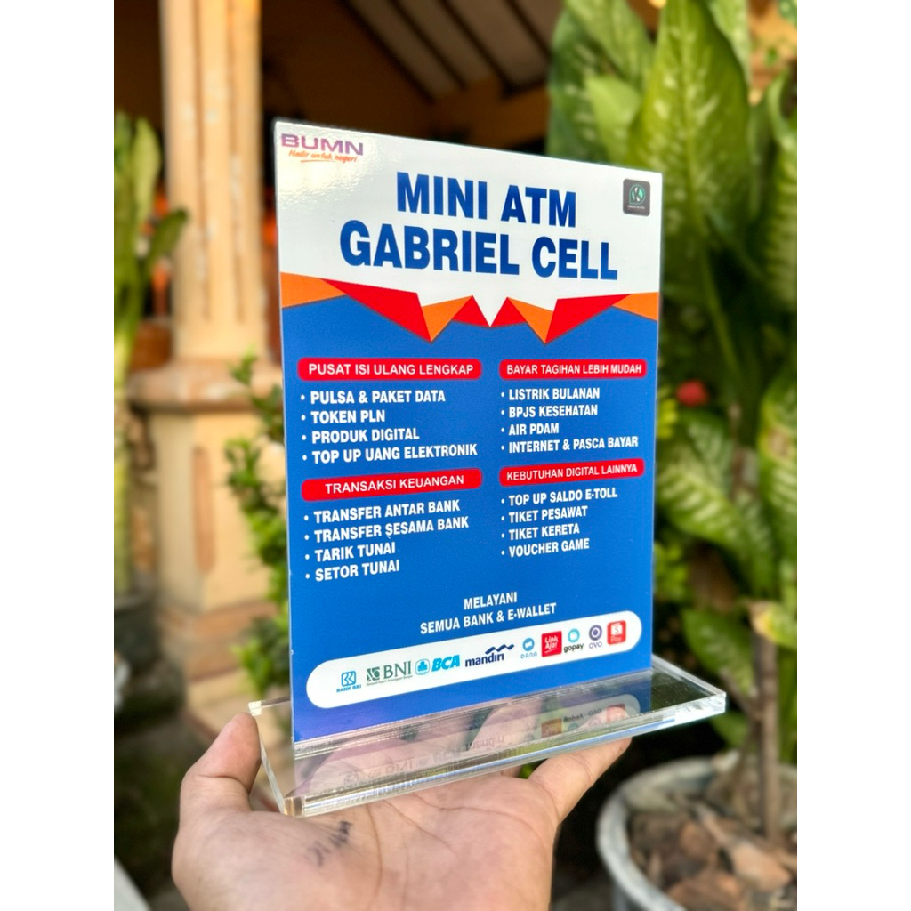 

AKRILIK MEJA UKURAN 15x20CM GERAI MINI ATM BISA CUSTOM NAMA