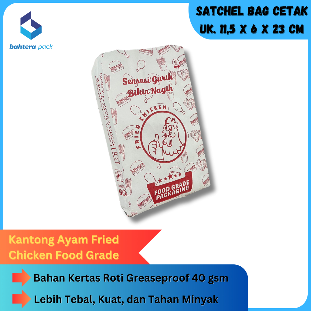 

Paper Bag Cetak (Satchel Bag) Uk. 11, x 6 x 23 cm isi 500 pcs / 1 rim