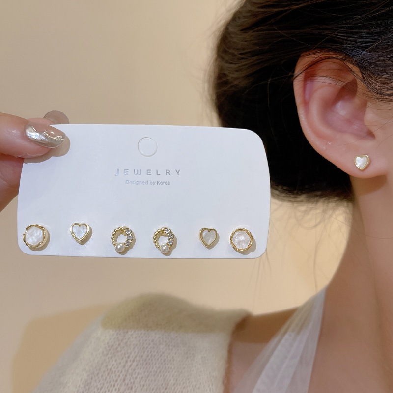 Anting-anting jarum perak 925 bentuk hati geometris