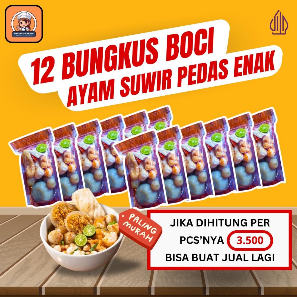 

Paket Hemat 12 Baso Aci Ayam Suwir Pedas