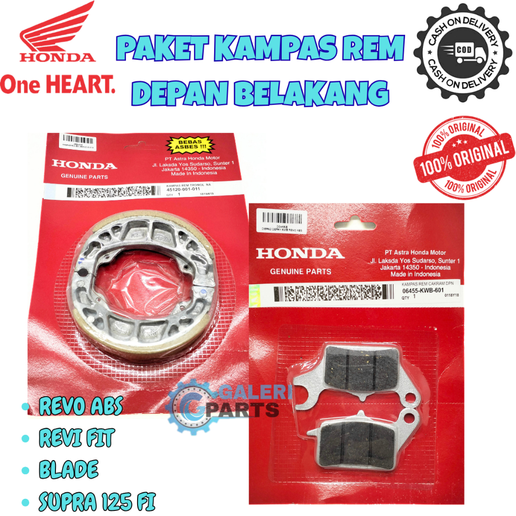 ORIGINAL PAKET KAMPAS REM DEPAN BELAKANG TROMOL HONDA REVO ABS ABSOLUTE FIT BLADE SUPRA X 125 NEW FI