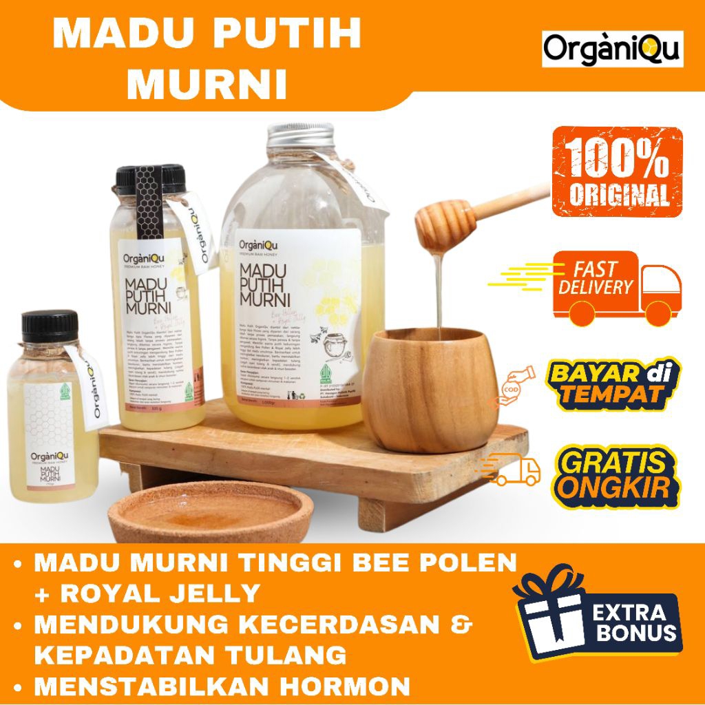 

[FREE GIFT] ORGANIQU MADU PUTIH | PREMIUM RAW WHITE HONEY BEE POLLEN + ROYAL JELLY | MADU PREMIUM TANPA CAMPURAN GULA | MENDUKUNG KECERDASAN ANAK | MENGUATKAN TULANG | MENSTABILKAN HORMON TUBUH | MENJAGA IMUNITAS TUBUH