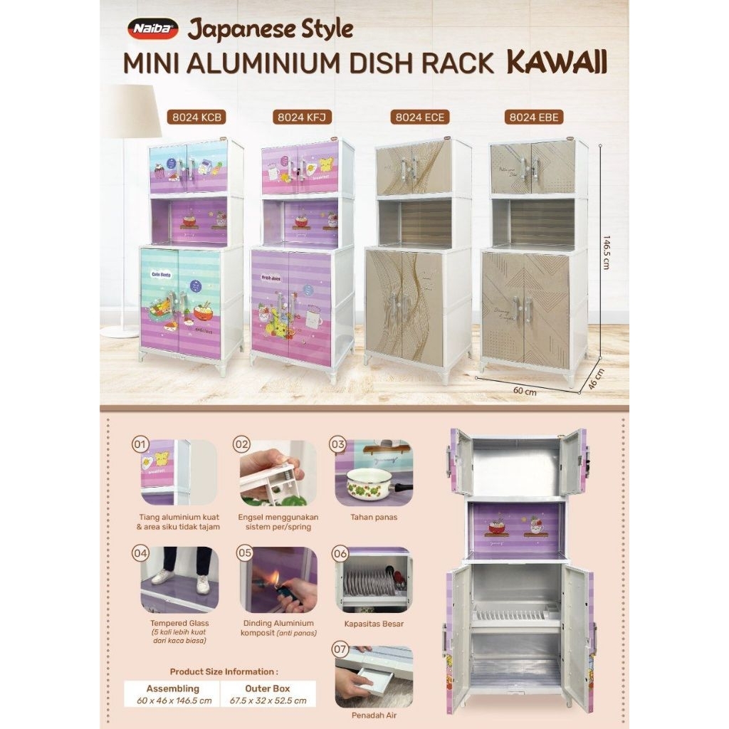 Naiba - Lemari Piring Aluminium Mini / Mini Aluminium Disk Rak Kawaii/ Rak Dapur Co