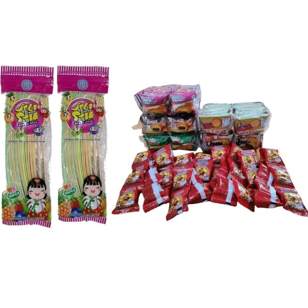 

PAKET JAJANAN MIX ECER 500...20PCS BOLU+20PCS QUEEN+20PCS PIA BALI BONUS 2PAK JELLY STIK YOGURT