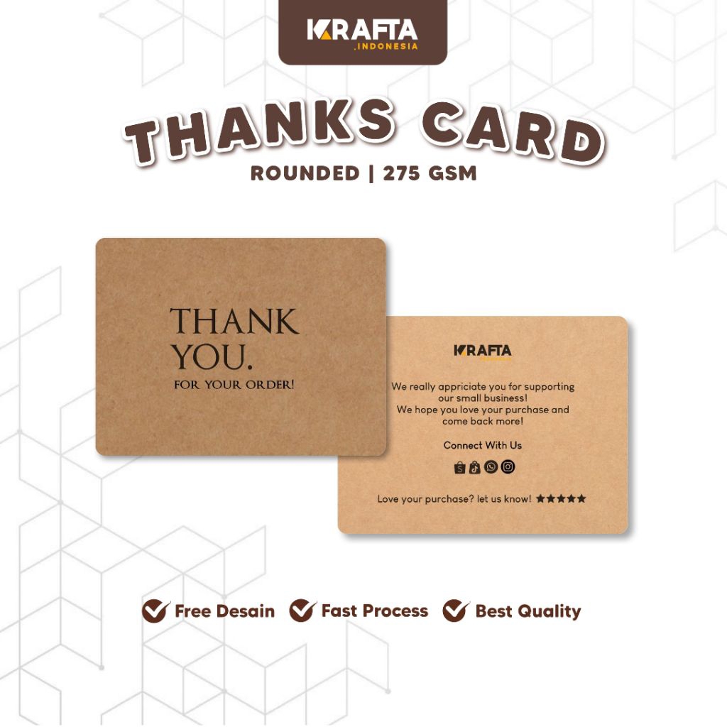 

Thanks Card / Thank you Card Rounded Aesthetic Custom - Kertas Kraft 275 gsm