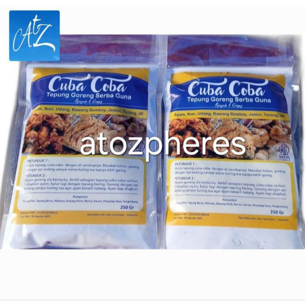 

Tepung goreng ayam ikan udang tempe tahu terong dll berbumbu bumbu serbaguna serba guna praktis renyah krispy Cuba Coba Crispy Seasoned Seasoning Flour 250g
