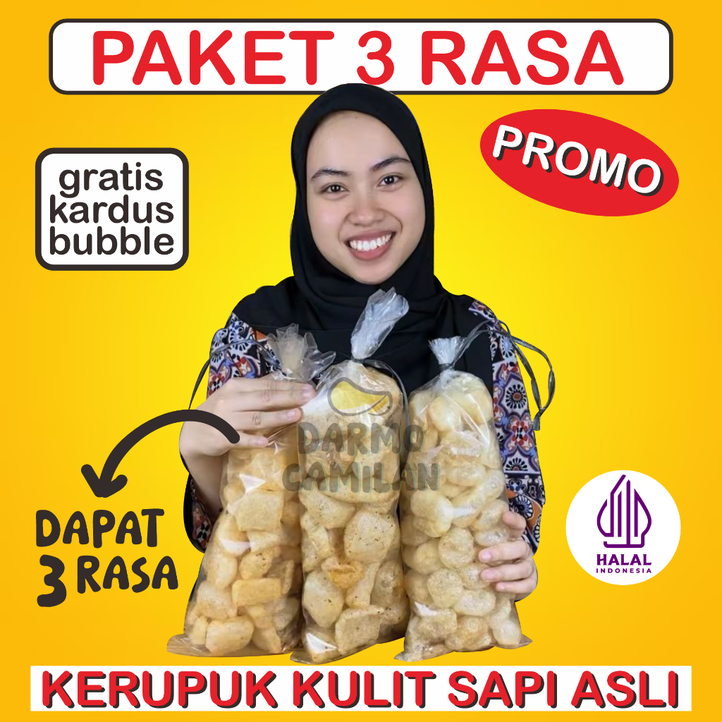 

Paket Rambak Kulit 3 Rasa Gurih Asin Balado Pedas Krupuk Kulit Sapi Dorokdok Jangek