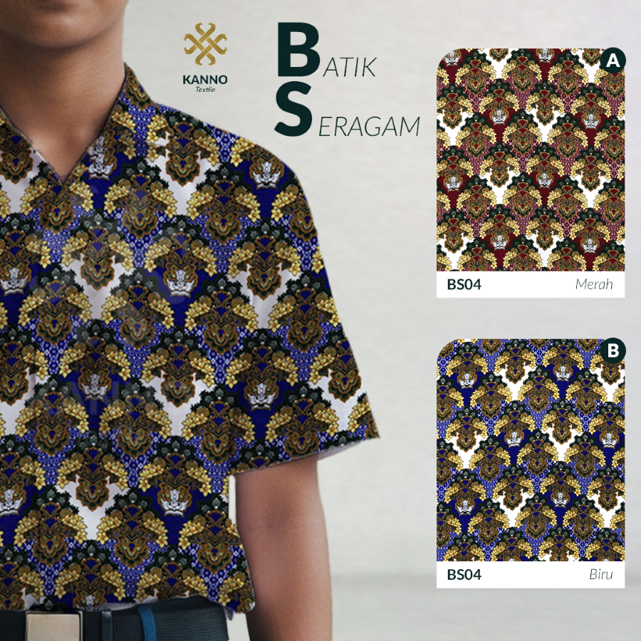 KAIN BATIK SERAGAM SEKOLAH SD SMP SMA BAHAN BSY SANWOS BS04 WARNA MERAH/BIRU