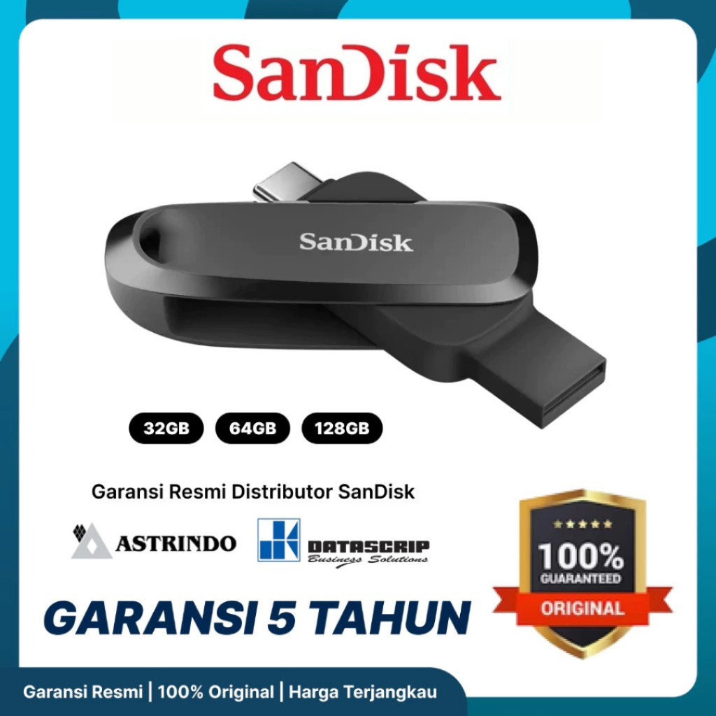FlashDisk OTG Sandisk SDDDC6 Dual Drive Type-C & USB-A 32GB 64GB 128GB Konverter Konektor HP Ke Komp