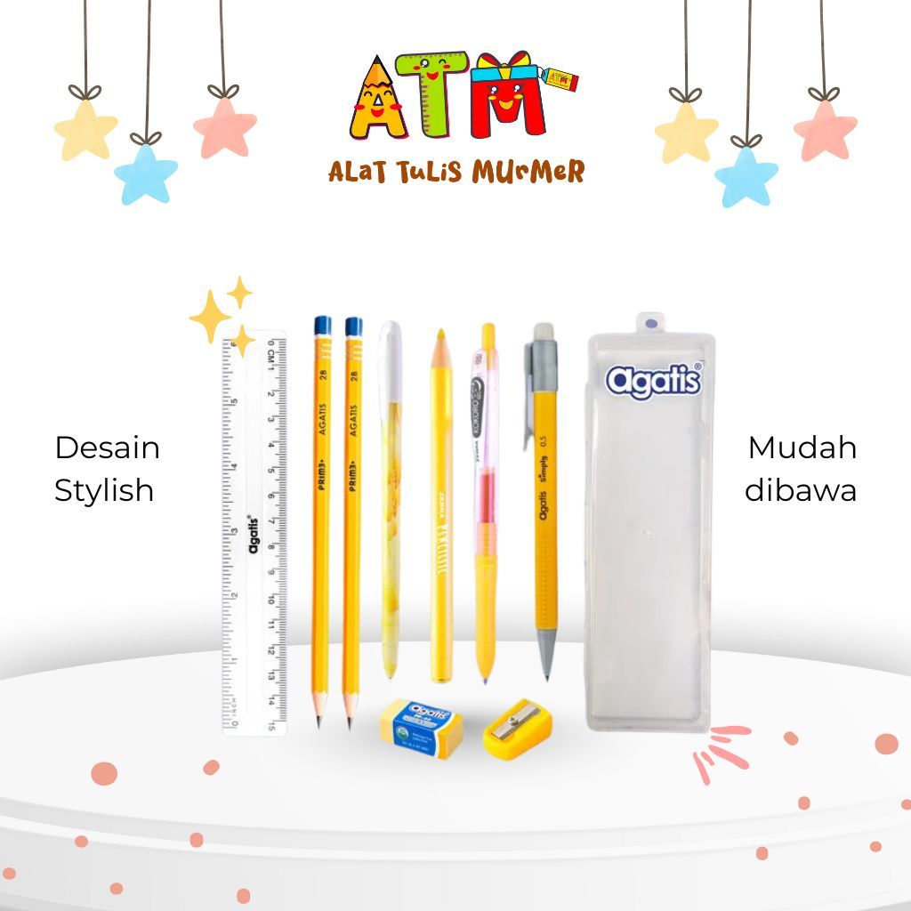 

set alat tulis anak/kado ultah/set ujian anak/pensil 2b/Agatis Eco Writing Yellow Set Pensil Pulpen Lengkap