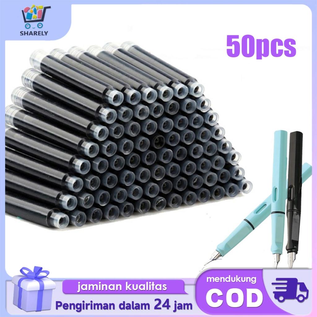 

Fountain Pen Refill 50pcs Isi Ulang Tinta Pena Pulpen Refill Isi Ulang Pengganti Pulpen Hitam Biru