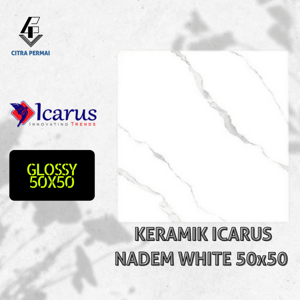 KERAMIK ICARUS NADEM WHITE 50x50 (GLOSSY) / KERAMIK LANTAI / KERAMIK MOTIF / KERAMIK RUMAH / KERAMIK