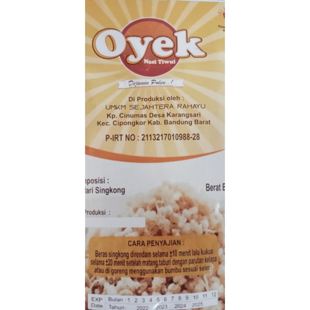 

nasi tiwul /oyek per 1kg