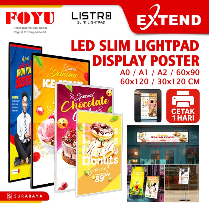 Listro LED Menu Slim Light Pad A2 A1 A0 60x90 30x120 60x120 cm Neon Box Display Sign Board Cafe Wall