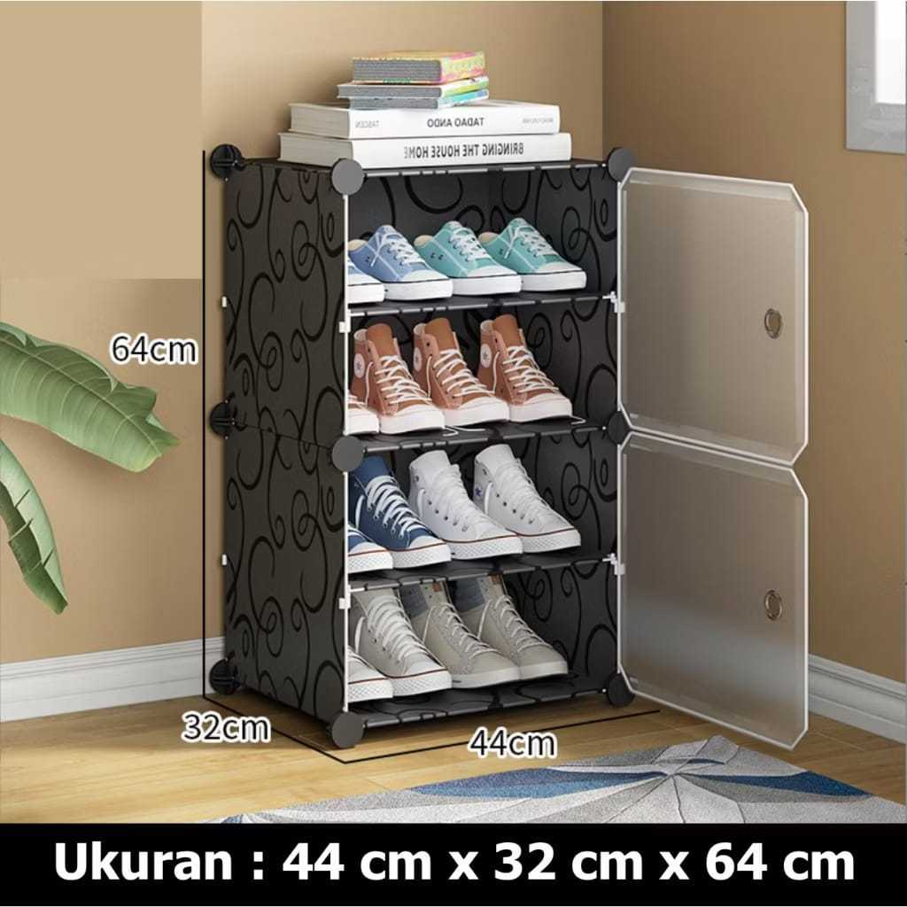 Rak Sepatu 4 Susun Tertutup Anti Debu Plastik Rak Buku Tingkat
