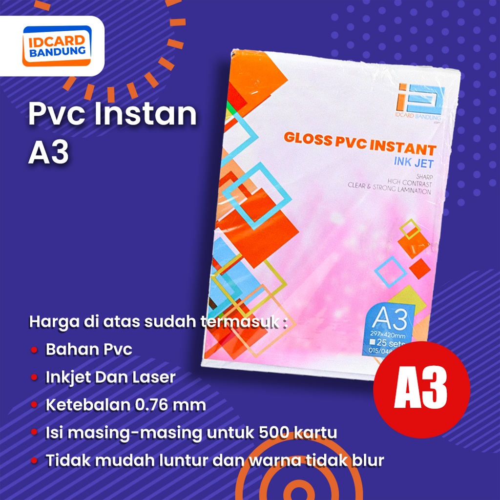 

bahan id card instan ukuran A3 print inkjet dan laser, idcard instan print dan laser a3